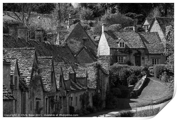 Bibury, Cotswold cottages Print by Chris Rose