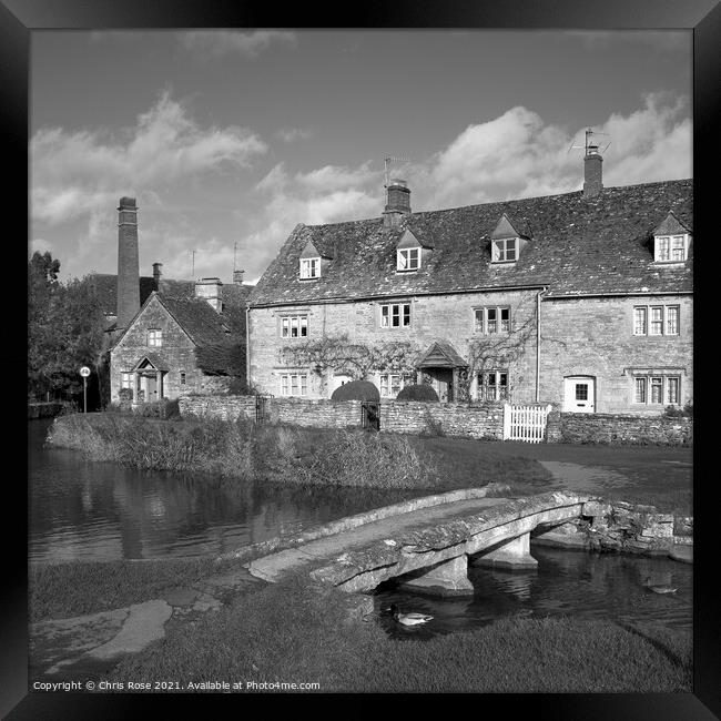 Lower Slaughter, idyllic riverside cottages Framed Print by Chris Rose