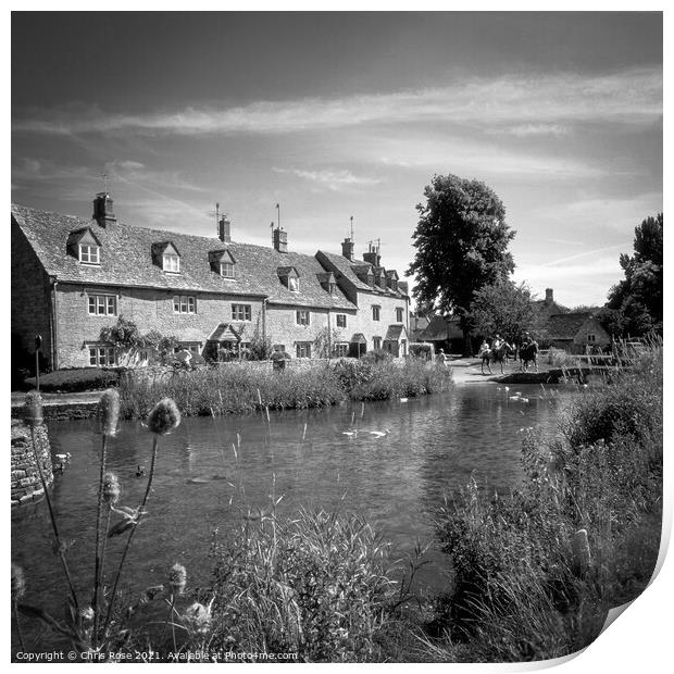 Lower Slaughter, idyllic riverside cottages Print by Chris Rose