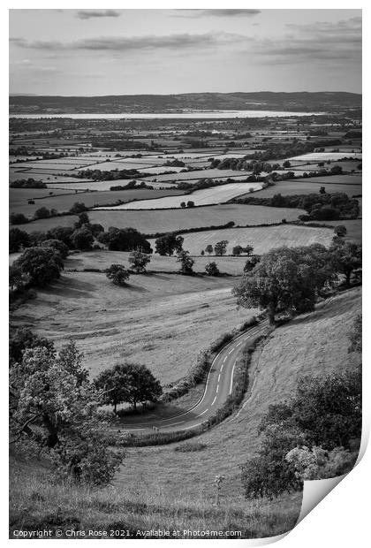 Coaley Peak Viewpoint, winding road Print by Chris Rose