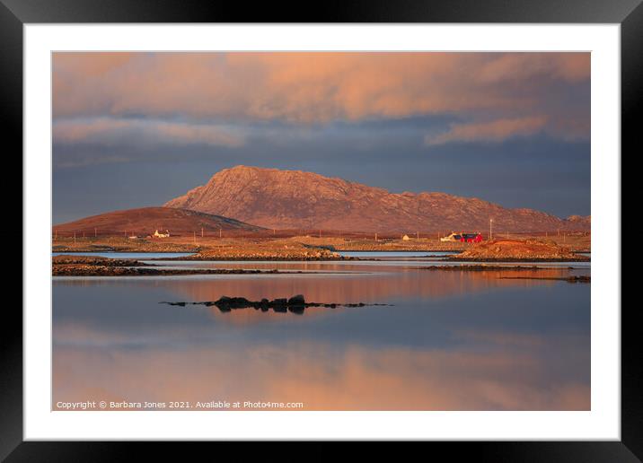 Eaval at Sunset  North Uist Western Isles Scotland Framed Mounted Print by Barbara Jones
