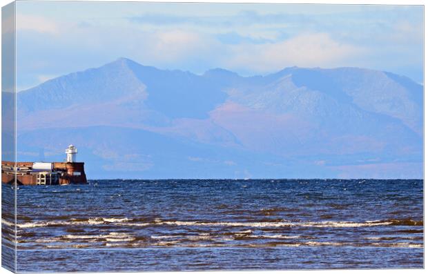 Troon harbour lighthouse and Goat Fell Canvas Print by Allan Durward Photography