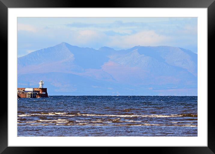 Troon harbour lighthouse and Goat Fell Framed Mounted Print by Allan Durward Photography