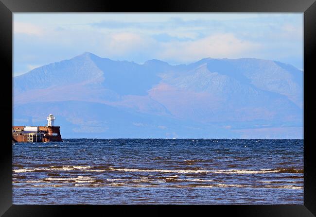 Troon harbour lighthouse and Goat Fell Framed Print by Allan Durward Photography