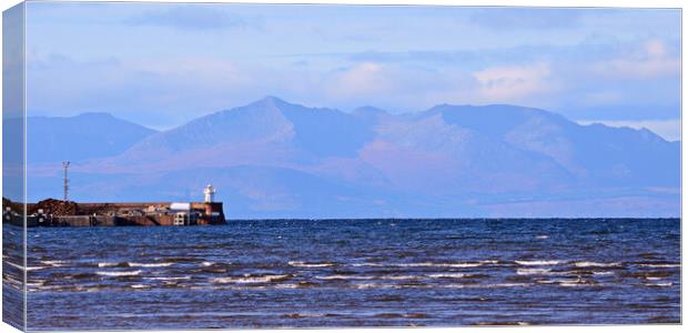 Troon harbour and Arran`s mountains Canvas Print by Allan Durward Photography