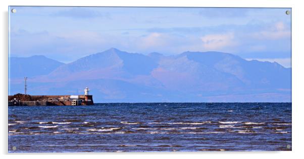 Troon harbour and Arran`s mountains Acrylic by Allan Durward Photography