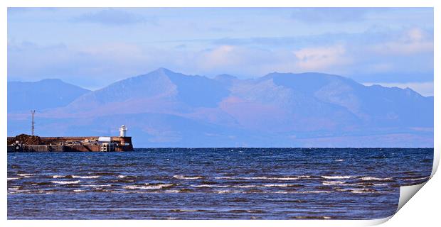 Troon harbour and Arran`s mountains Print by Allan Durward Photography