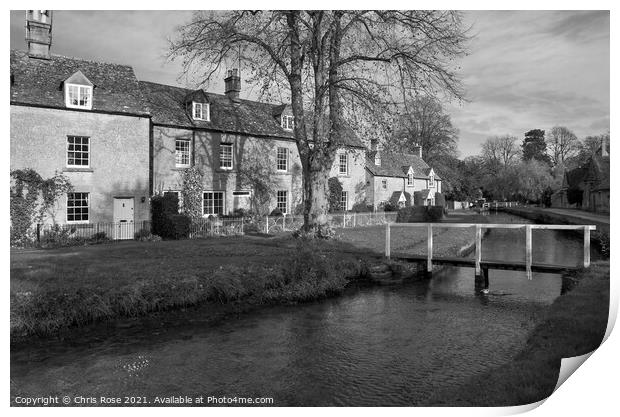 Lower Slaughter, idyllic riverside cottages Print by Chris Rose