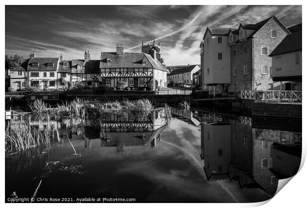 Cottages and Abbey Mill in Tewkesbury Print by Chris Rose