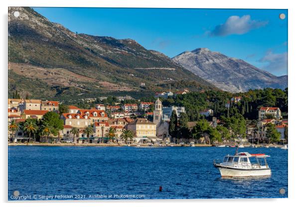 Blue sky over Cavtat. Well known tourist destination near Dubrovnik. Acrylic by Sergey Fedoskin