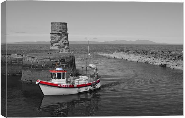 Small fishing boat entering Dunure harbour Ayrshire Canvas Print by Allan Durward Photography
