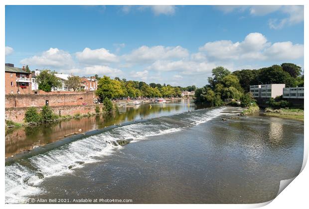 River Dee and weir looking upstream Print by Allan Bell