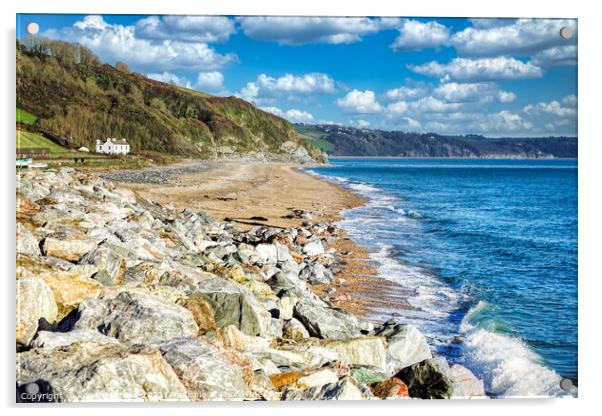Serene South Devon Beachscape Beesands Acrylic by Roger Mechan