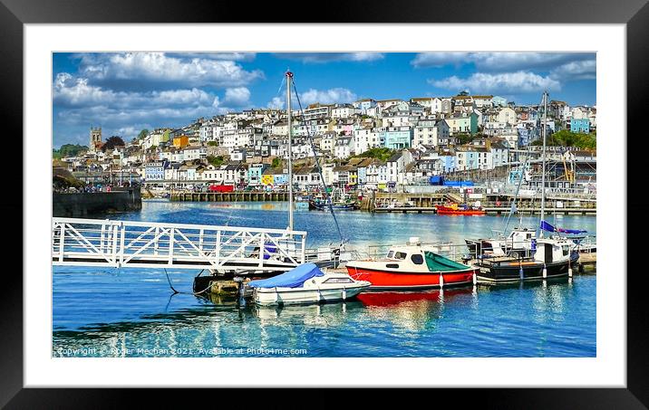 Vibrant Brixham Harbour View Framed Mounted Print by Roger Mechan