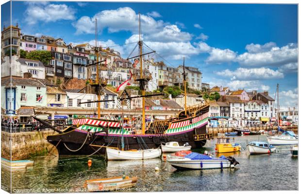 Sir Francis Drake's Golden Hind in Brixham Harbour Canvas Print by Roger Mechan