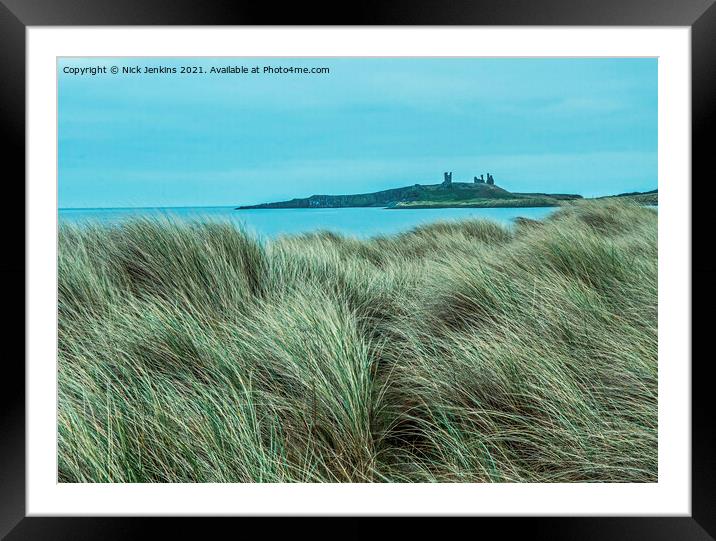 Dunstanburgh Castle seen from Embleton Beach  Framed Mounted Print by Nick Jenkins