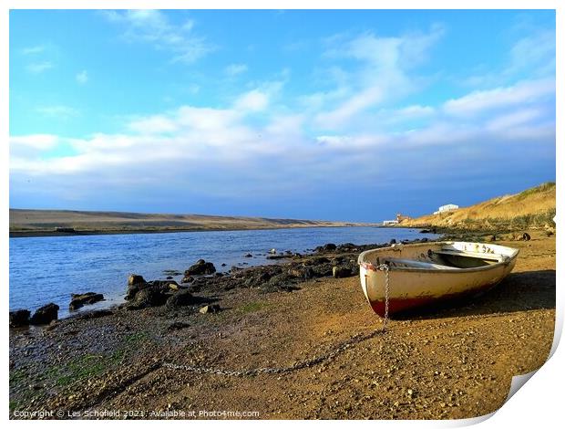 Boat on the beach Print by Les Schofield