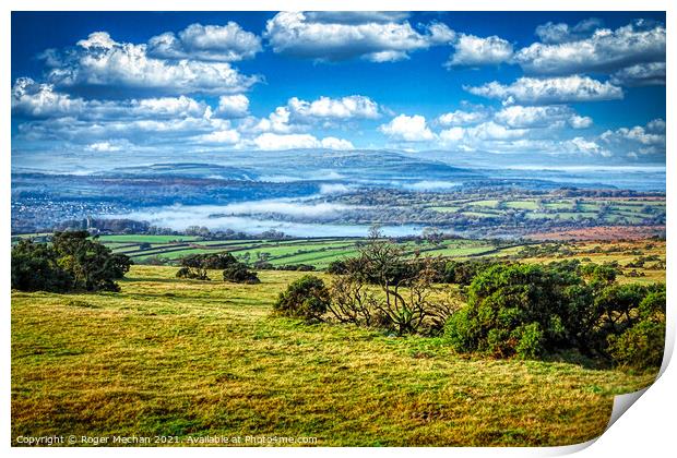 Misty Tamar Valley and Cornwall Print by Roger Mechan