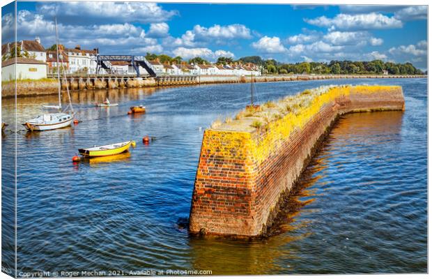 The Curving Red Brick Breakwater of Starcross Canvas Print by Roger Mechan