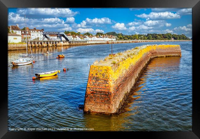 The Curving Red Brick Breakwater of Starcross Framed Print by Roger Mechan