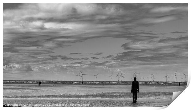 Anthony Gormley's Another Place at Crosby Beach, Merseyside Print by Adrian Rowley