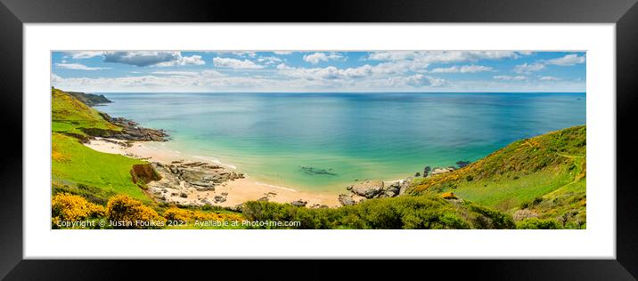 Panoramic view over Gara Rock beach, near Salcombe Framed Mounted Print by Justin Foulkes