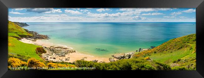 Panoramic view over Gara Rock beach, near Salcombe Framed Print by Justin Foulkes