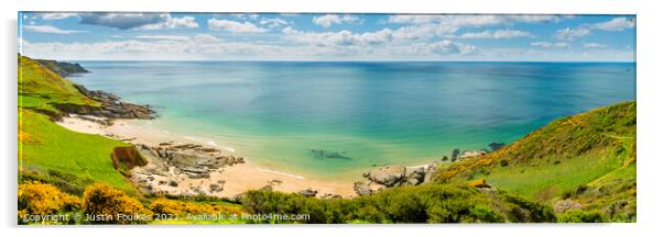 Panoramic view over Gara Rock beach, near Salcombe Acrylic by Justin Foulkes