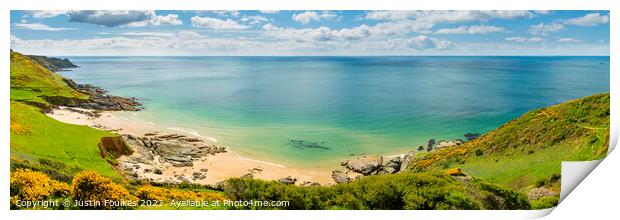 Panoramic view over Gara Rock beach, near Salcombe Print by Justin Foulkes