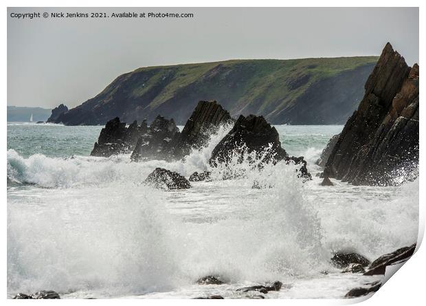 Rough Sea at Marloes south Pembrokeshire Print by Nick Jenkins