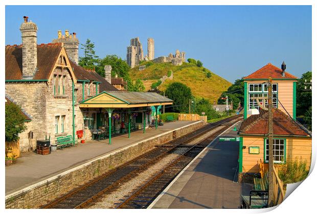 Corfe Castle and Railway Station Print by Darren Galpin