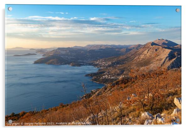 Beautiful winter Mediterranean landscape. View of Adriatic coast. Croatia. Acrylic by Sergey Fedoskin