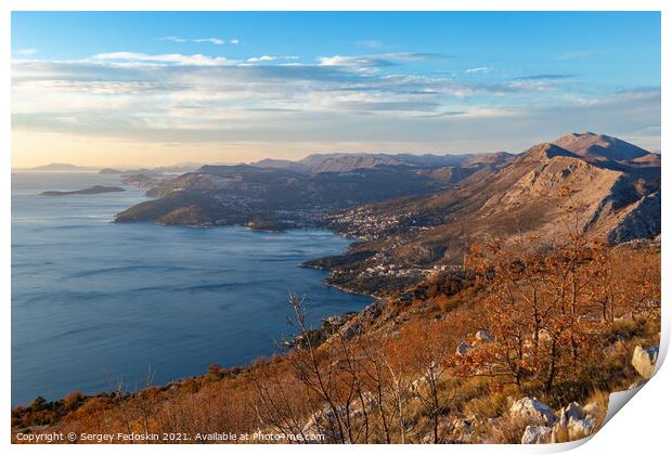 Beautiful winter Mediterranean landscape. View of Adriatic coast. Croatia. Print by Sergey Fedoskin