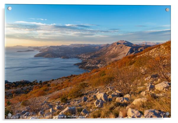 Beautiful winter Mediterranean landscape. View of Adriatic coast. Croatia. Acrylic by Sergey Fedoskin
