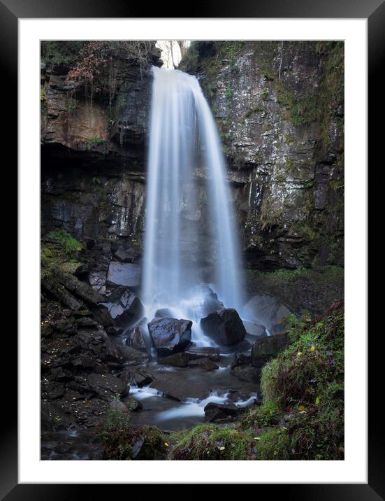 Melincourt waterfall in full flow Framed Mounted Print by Leighton Collins