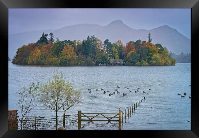 Misty Catbells across Derwent Water from Crow Park, Keswick Framed Print by Martyn Arnold