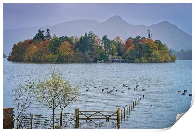 Misty Catbells across Derwent Water from Crow Park, Keswick Print by Martyn Arnold
