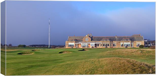 18th green and clubhouse at Royal Troon Canvas Print by Allan Durward Photography