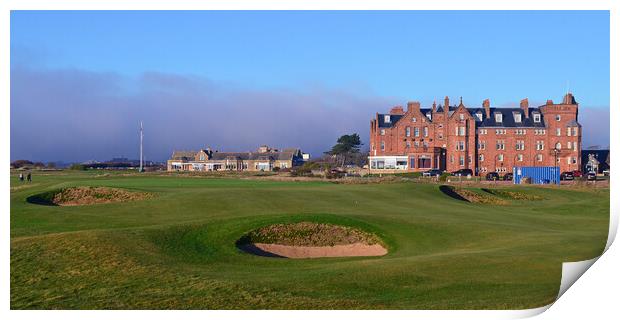 Royal Troon 17th green and clubhouse  Print by Allan Durward Photography