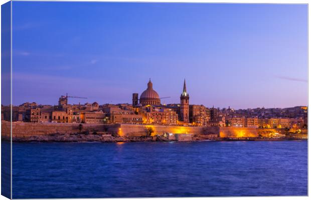 Valletta City At Twilight In Malta Canvas Print by Artur Bogacki