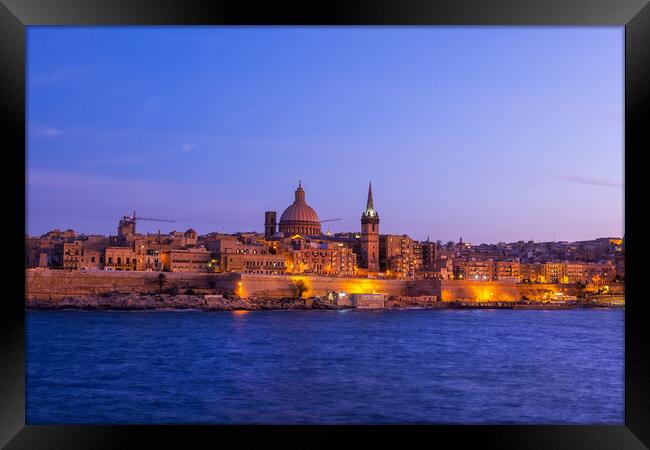 Valletta City At Twilight In Malta Framed Print by Artur Bogacki