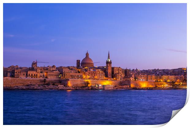 Valletta City At Twilight In Malta Print by Artur Bogacki