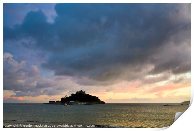 Sunset over St Michaels Mount, Marazion, Cornwall Print by Gordon Maclaren