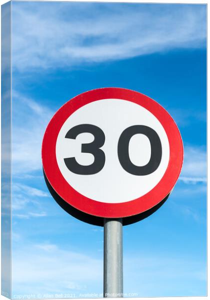 Thirty miles per hour road sign Canvas Print by Allan Bell