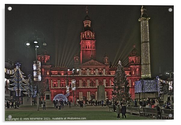 Christmas Cheer at George Square Glasgow Acrylic by ANN RENFREW