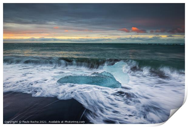 The famous Diamond beach in Iceland at sunrise Print by Paulo Rocha