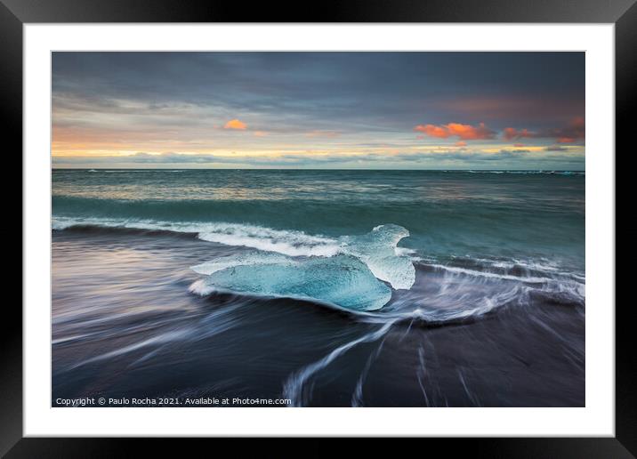 The famous Diamond beach in Iceland at sunrise Framed Mounted Print by Paulo Rocha