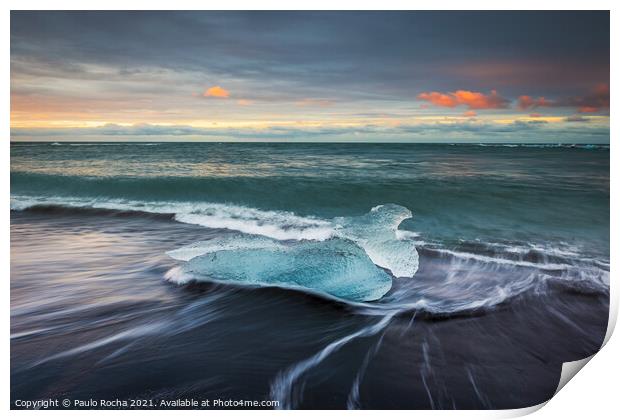 The famous Diamond beach in Iceland at sunrise Print by Paulo Rocha