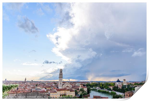 Panoramic from the top of the Castle of Verona, with a view of t Print by Joaquin Corbalan