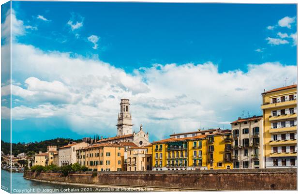 Panoramic of Verona crossed by the river Adige, with the tower o Canvas Print by Joaquin Corbalan